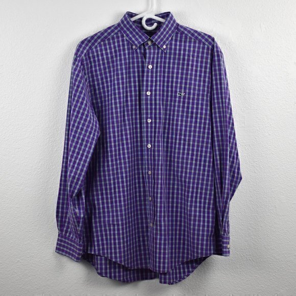 Vineyard Vines Tucker Shirt Size M Color Purple Plaid GUC has Flaws as pictured - Picture 2 of 8